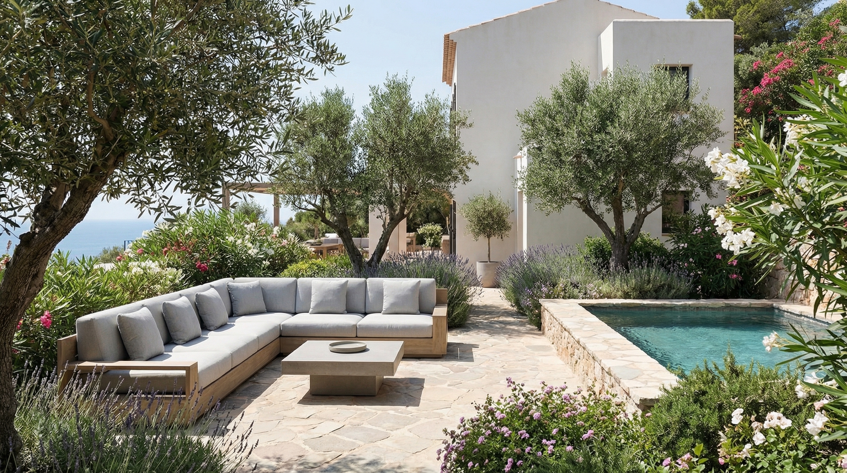 Ochtendlicht op het villaterras