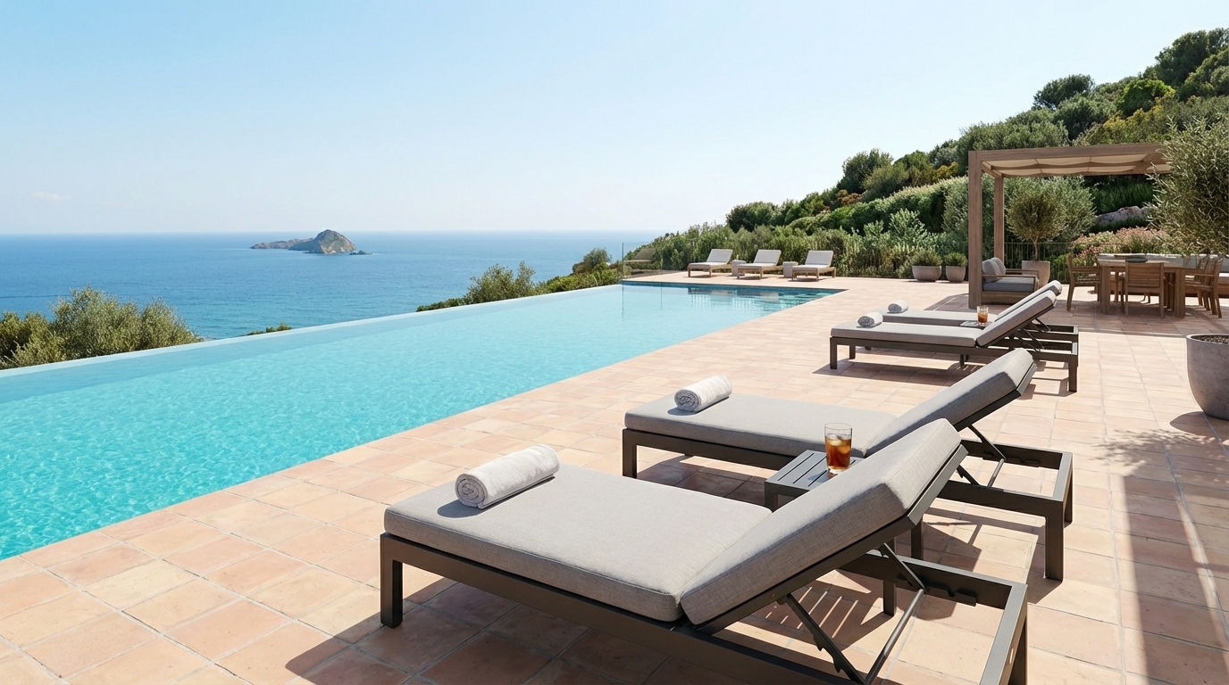 Ontspannen bij het infinity zwembad bij zonsondergang